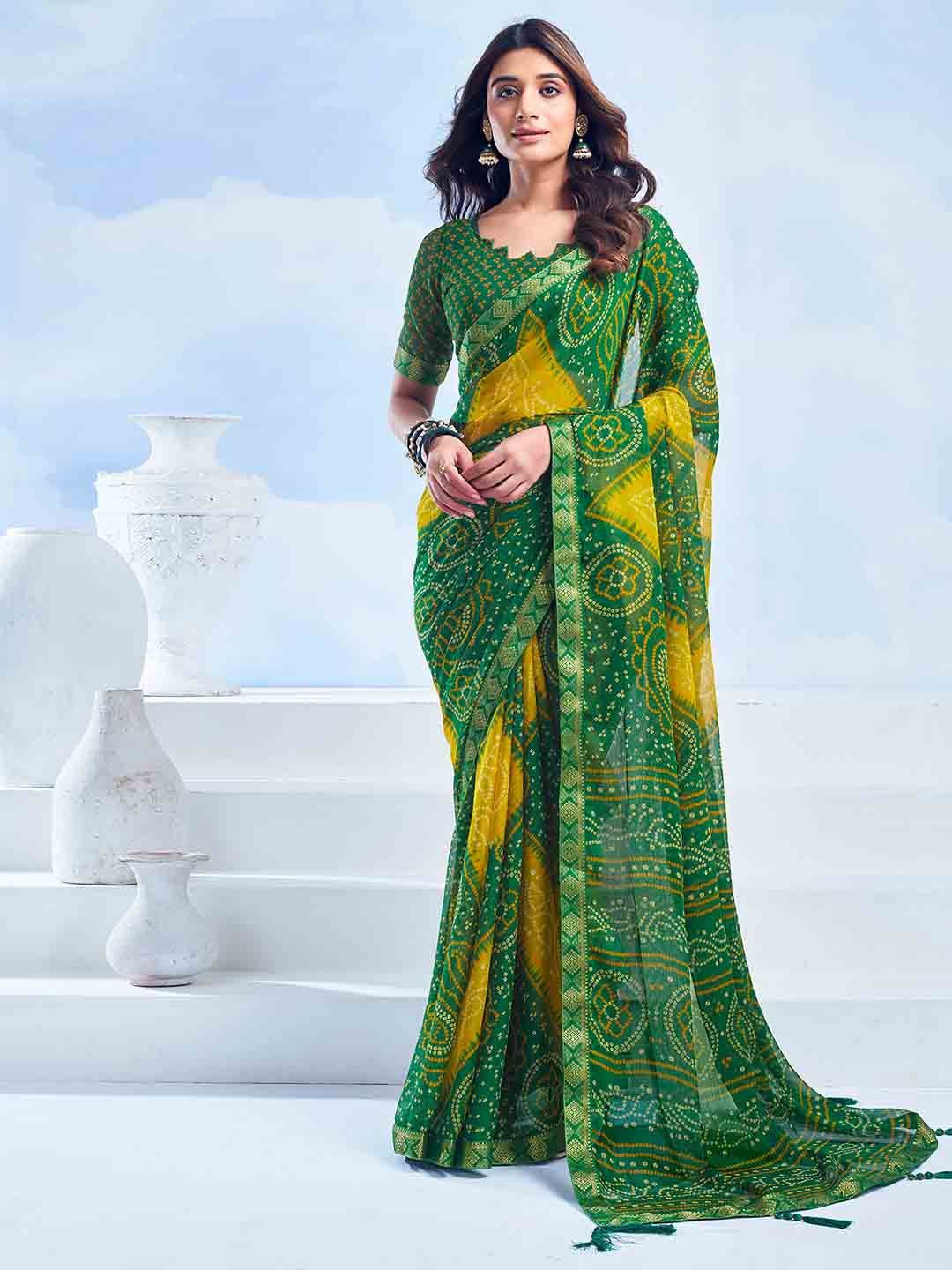 KALINI Bandhani Zari Pure Chiffon Bandhani Saree