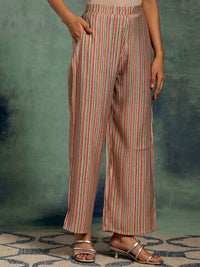 Libas Beige Floral Printed Gotta Patti Pleated A-Line Kurta with Palazzos