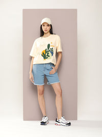 DILLINGER Women Graphic Printed Embossed Oversized T-shirt