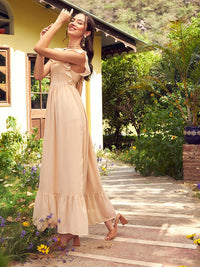 SASSAFRAS Square Neck Georgette Maxi Dress