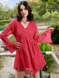 STREET 9 Fuchsia Floral Print Bell Sleeves Fit & Flare Mini Dress