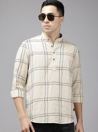 SPYKAR Cotton-Linen Checked Casual Shirt