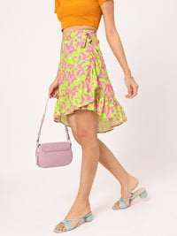 DressBerry Mellow-Mood Tie-Up Asymmetric Flounce Hem Mini Skirt