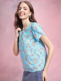 DressBerry Polka Dot Print Puff Sleeves Top