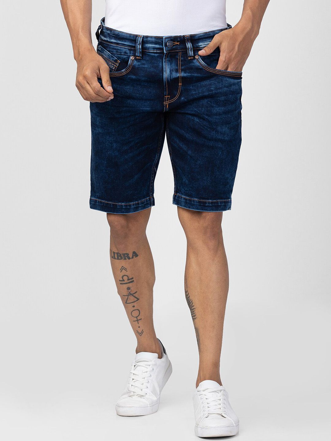 SPYKAR Men Washed Denim Shorts