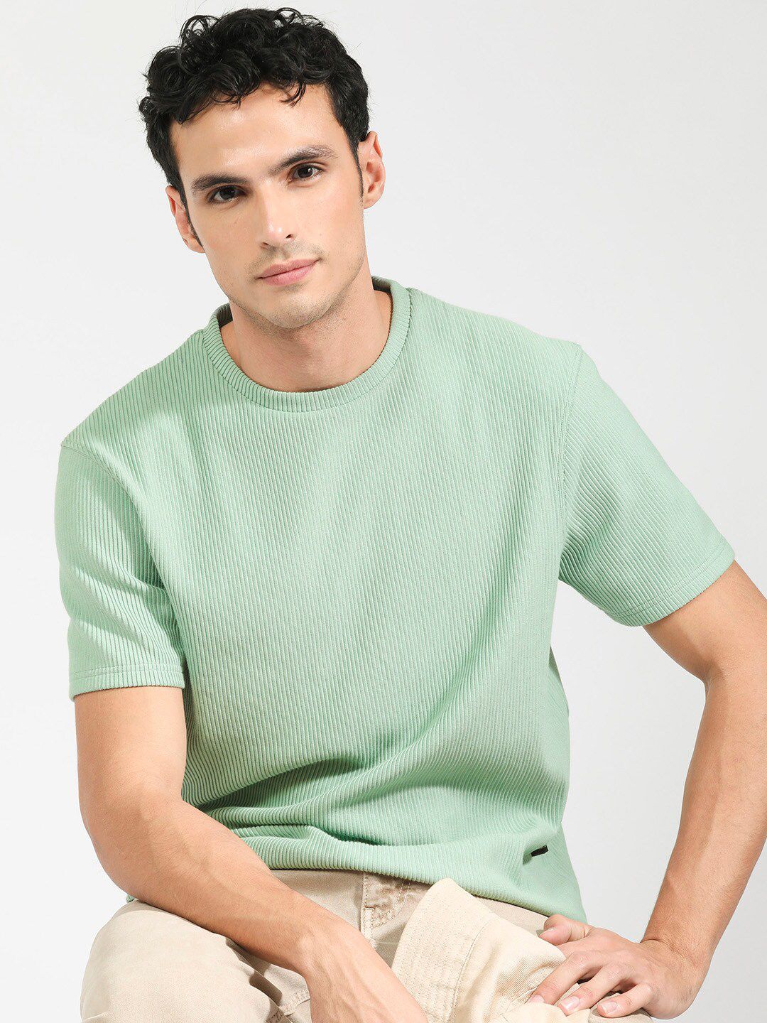 RARE RABBIT Men Bree Round Neck Cotton Slim Fit T-Shirt