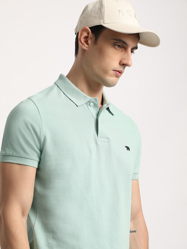 THE BEAR HOUSE Men Solid Slim Fit Cotton Polo Collar T-Shirts