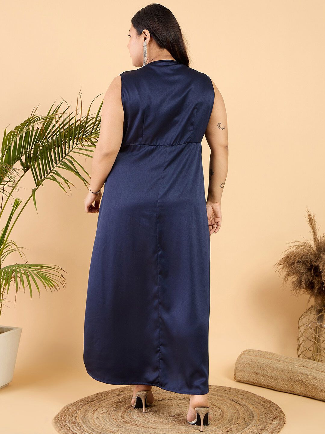 CURVY STREET Plus Size V-Neck Satin Sheath Dress