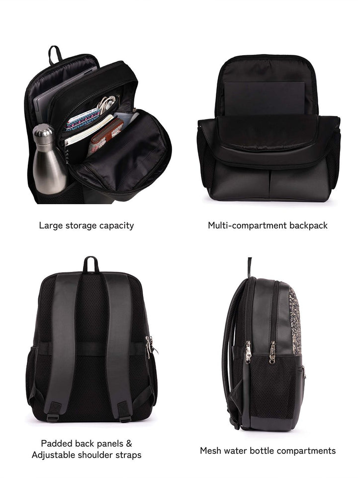 ZOUK Women Floral Printed Vegan Leather Backpack With Compression Straps-Up to 16 inch