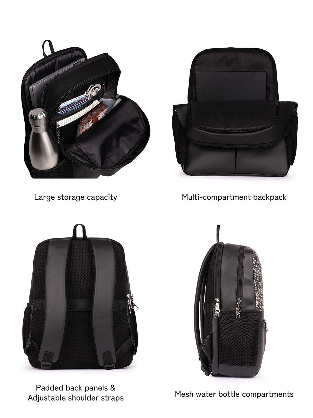 ZOUK Women Floral Printed Vegan Leather Backpack With Compression Straps-Up to 16 inch