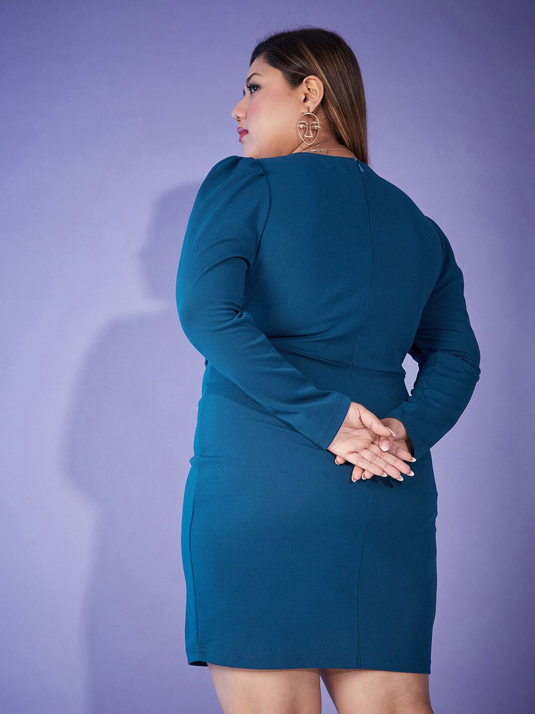 SASSAFRAS Plus Size V-Neck Belted Bodycon Dress