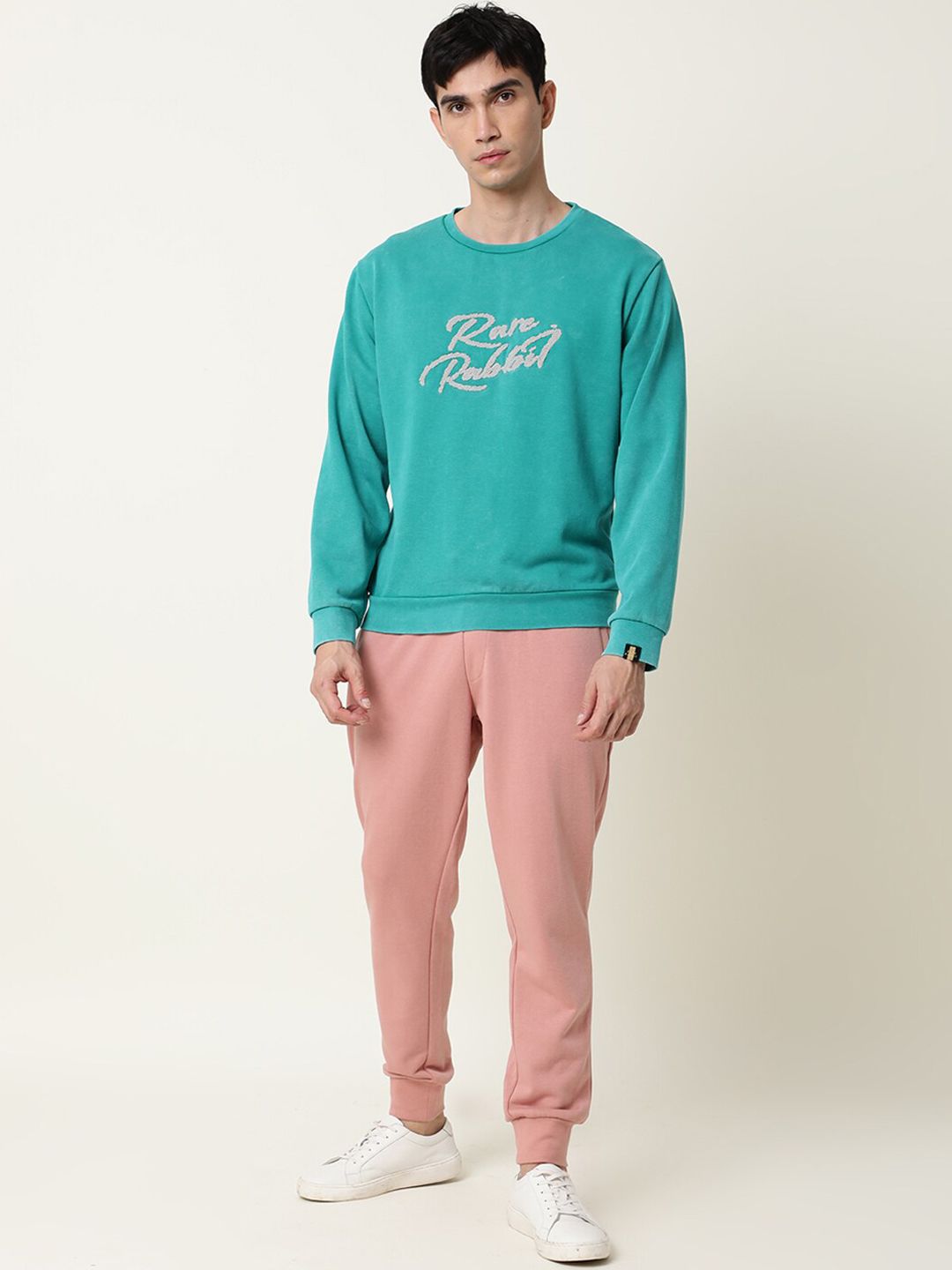 RARE RABBIT Men Titan Relaxed Fit Solid Cotton Joggers