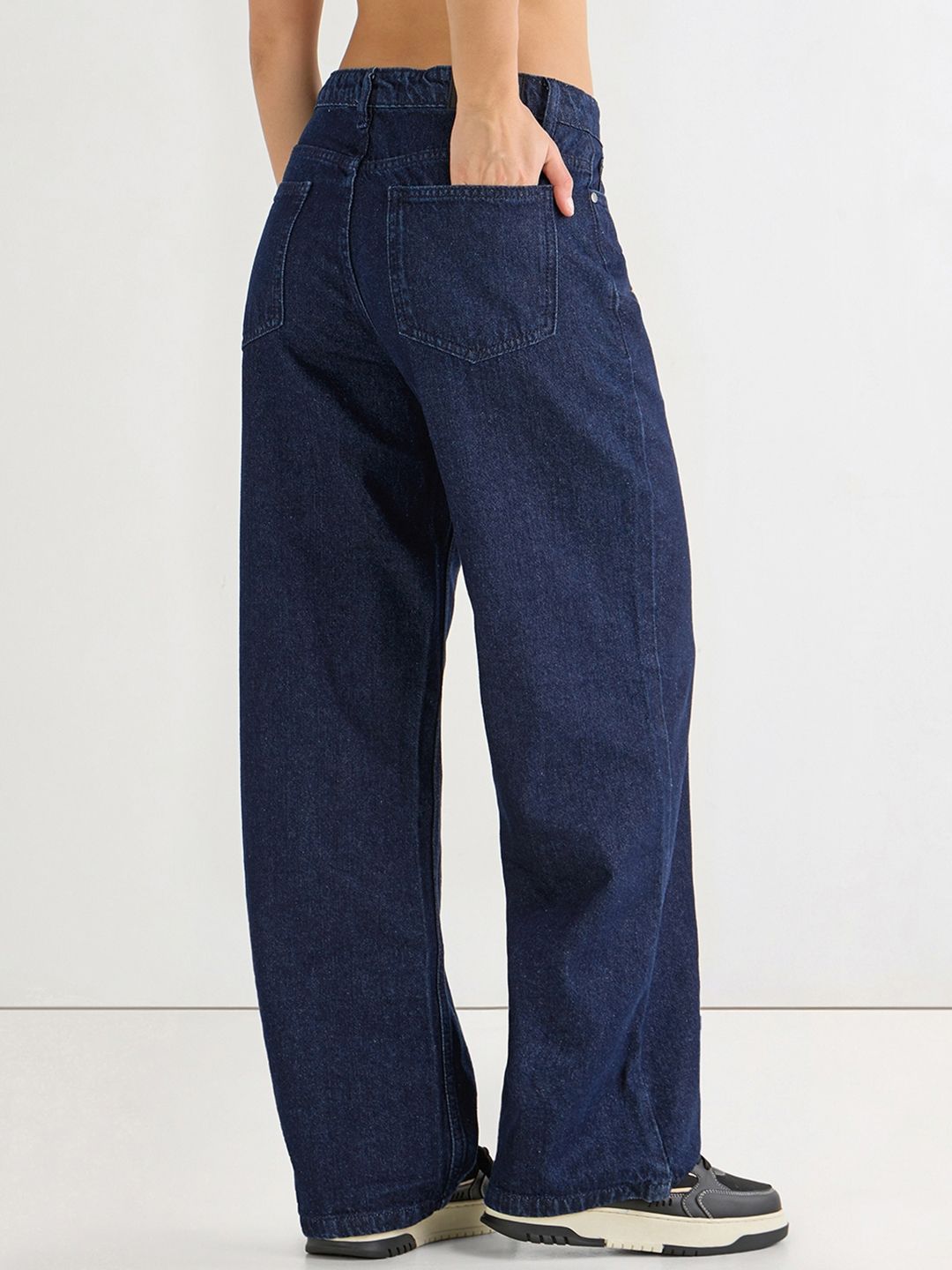 Bewakoof Women Blue Baggy Wide Leg Clean Look Cotton Jeans