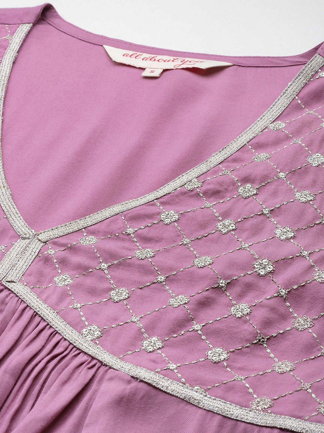 all about you Thread Work & Sequinned Yoke Design Empire Ethnic Dress