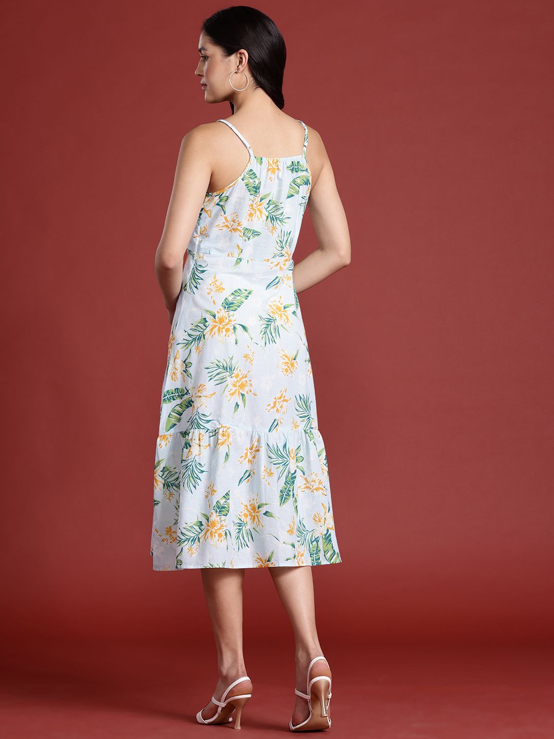 all about you Tropical Print Cotton A-Line Midi Dress