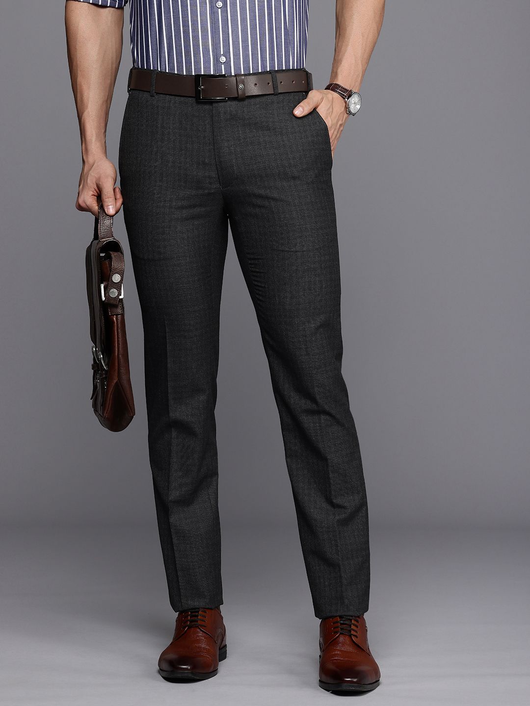 Raymond Men Checked Slim Fit Formal Trousers
