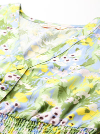 DressBerry Floral Print Puff Sleeve A-Line Midi Dress