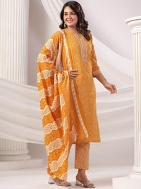 Indo Era Women Bandhani Printed Regular Mirror Work Kurta Trousers With Dupatta