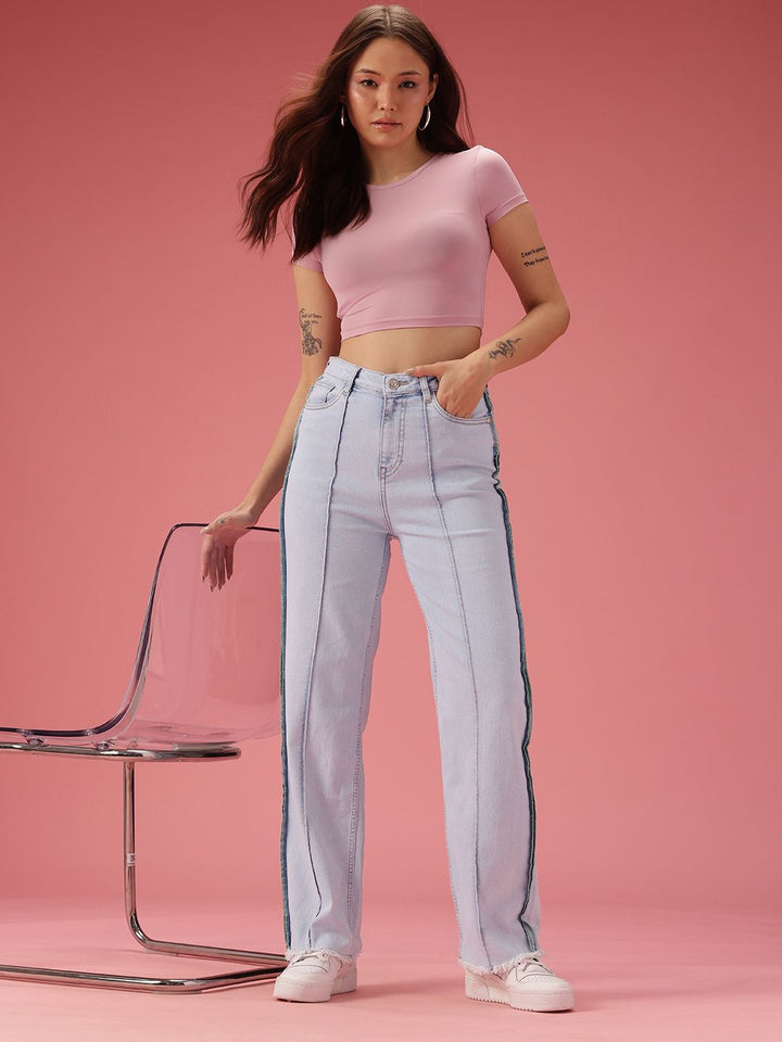 DressBerry Women Straight Fit High-Rise Light Fade Stretchable Jeans