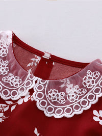 YK Girls Floral Printed Peter Pan Collar Tie-Ups Detail Dress