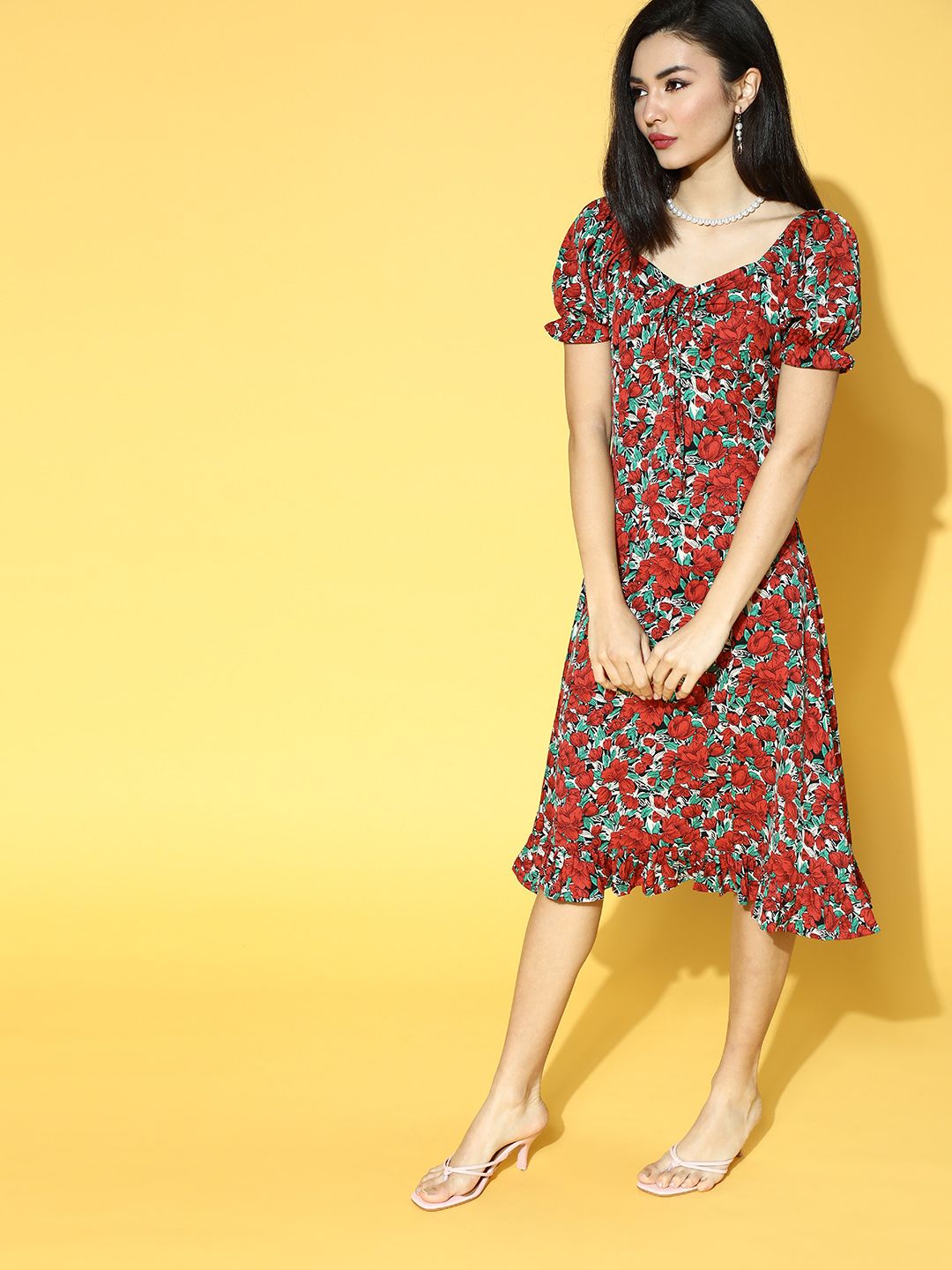 Berrylush Women Attractive Floral Puff Sleeves Dress