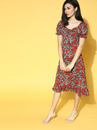 Berrylush Women Attractive Floral Puff Sleeves Dress