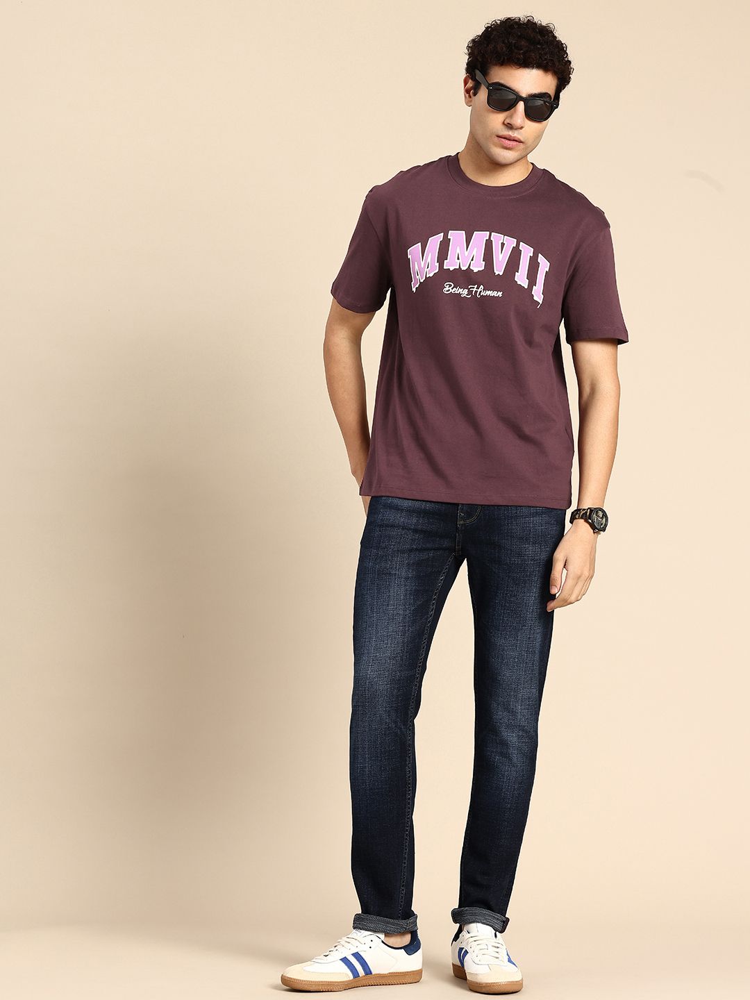 Being Human Typography Printed Drop-Shoulder Sleeves Pure Cotton T-shirt