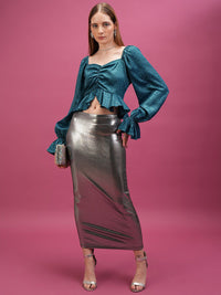 Tokyo Talkies Sweetheart Neck Bell Sleeve Ruched Ruffled Top