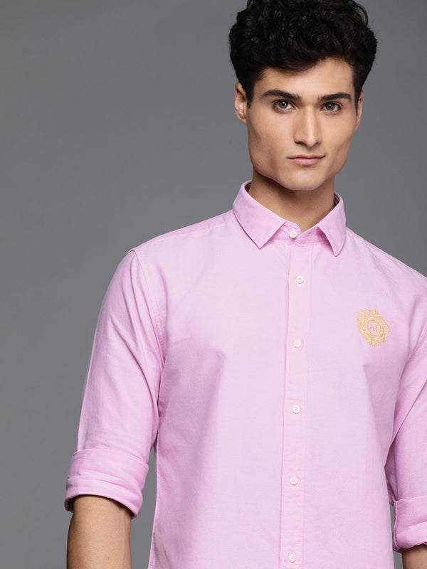 Raymond Men Pink Embroidered Slim Fit Pure Cotton Casual Shirt