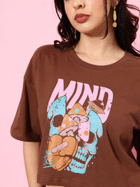 DressBerry Women Printed Drop-Shoulder Pure Cotton Crop T-shirt