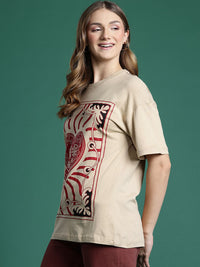 DressBerry Women Pure Cotton Printed Drop-Shoulder Sleeves T-shirt