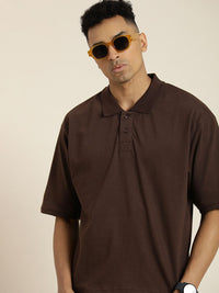 DILLINGER Men Solid Honeycomb Structure Oversized Pure Cotton Polo T-Shirt