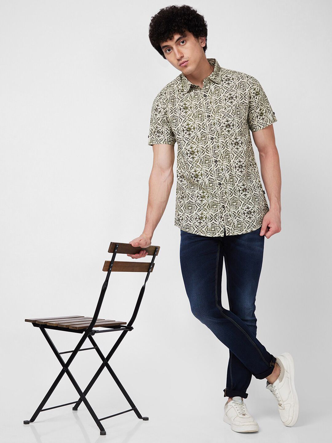 SPYKAR Printed Spread Collar Cotton Casual Shirt