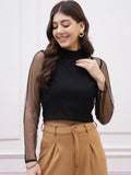 Athena High Neck Long Sleeves Cut Outs Net Regular Top
