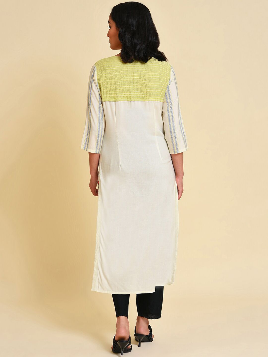 W Striped Thread Work Straight Kurta