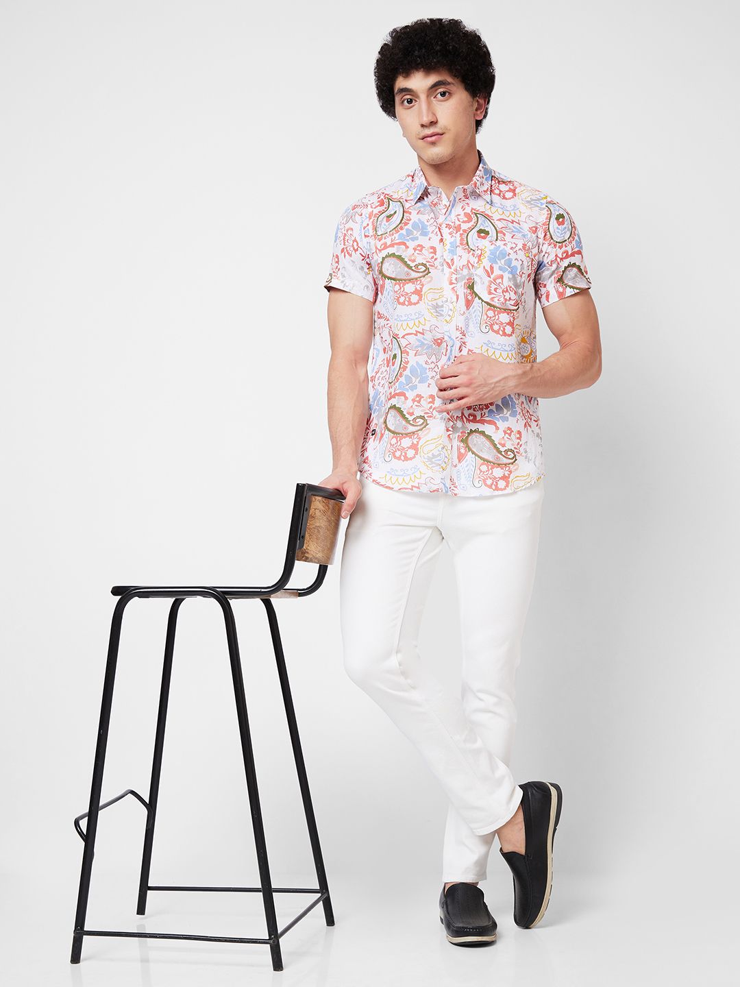 SPYKAR Ethnic Motifs Printed Cotton Linen Casual Shirt