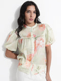 RAREISM Floral Printed Puff Sleeve Cotton Top