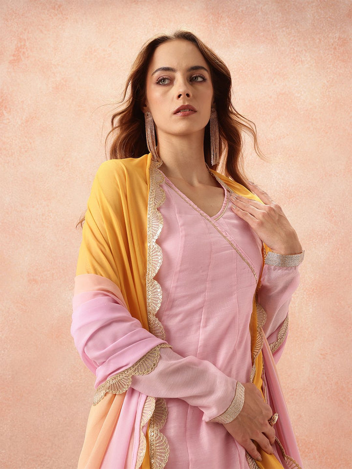 all about you Lace Taping Ethnic Dress With Dupatta