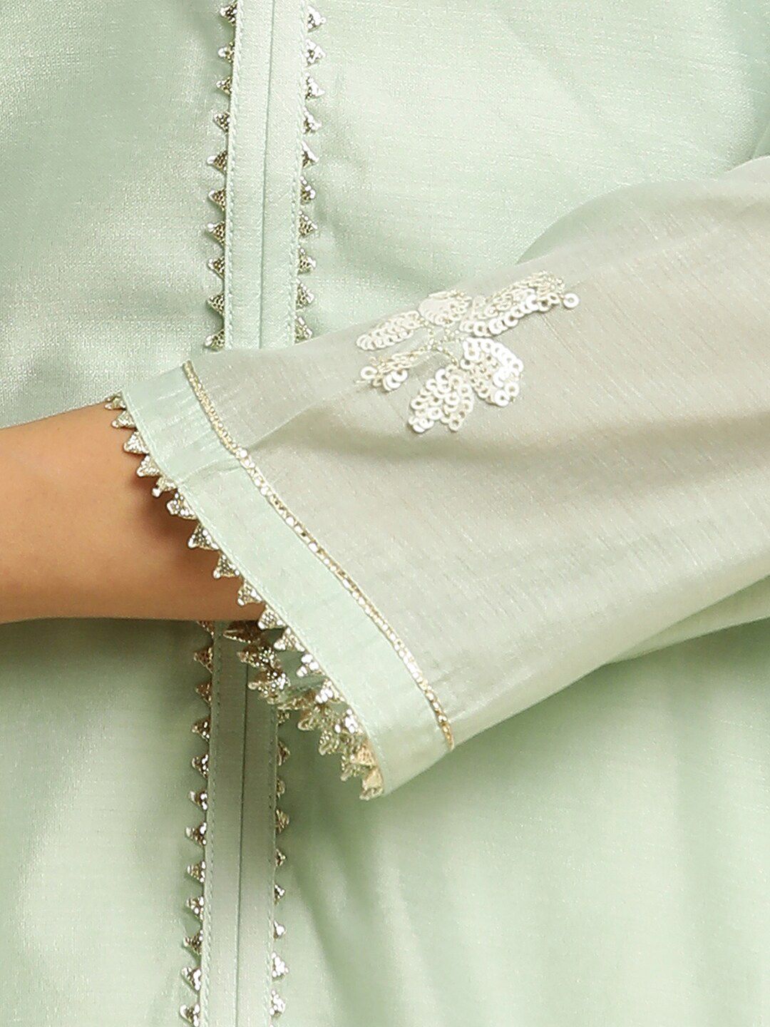 W Green Round Neck Gotta Patti A-Line Kurta