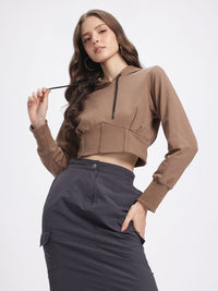DressBerry Hooded Corset Detail Crop Sweatshirt