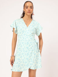 DressBerry Floral Frenzy Fluttery Wrap Mini Dress