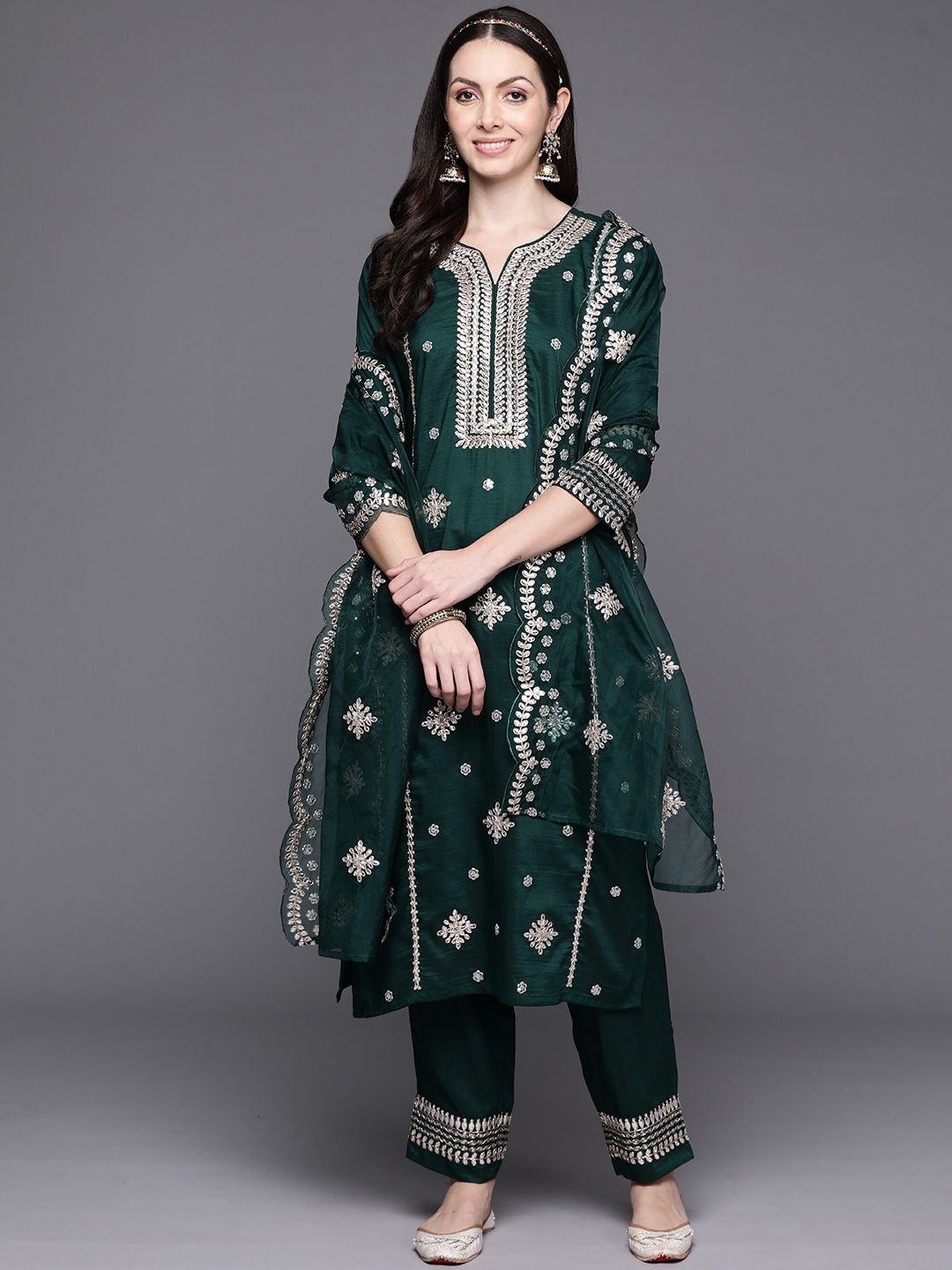 Indo Era Women Ethnic Motifs Embroidered Gotta Patti Kurta with Trousers & Dupatta