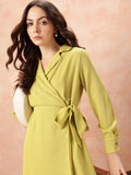 all about you Shirt Collar Cuffed Sleeves Wrap Dress