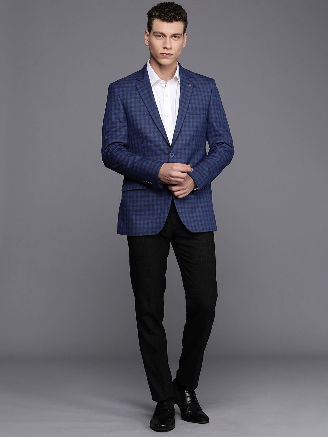 Raymond Contemporary Fit Checked Single-Breasted Formal Blazer