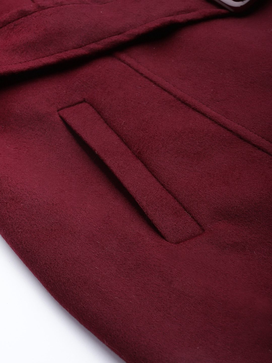 DressBerry Women Burgundy Solid Hip Length Overcoat