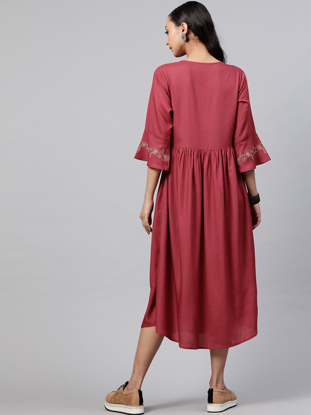 STREET 9 Women Maroon Solid A-Line Dress