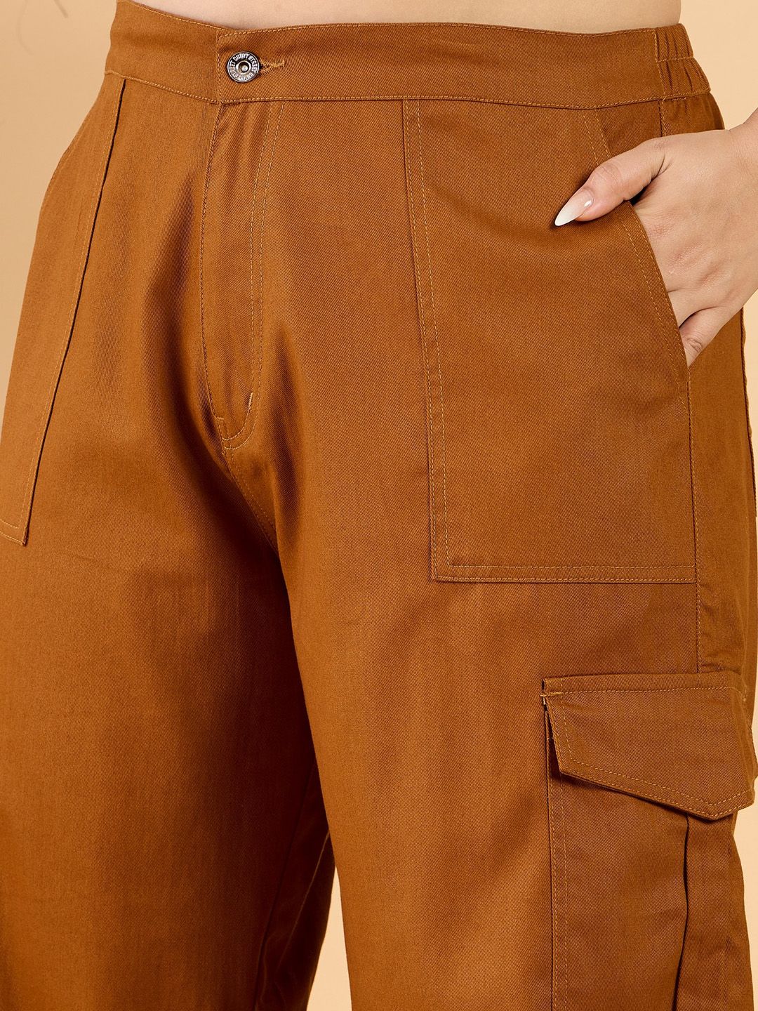 CURVY STREET Women Plus Size Loose Fit Pure Cotton Wide Leg Cargo Trouser