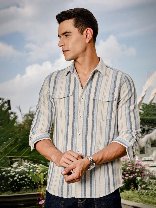 Thomas Scott Men Smart Slim Fit Opaque Striped Casual Shirt