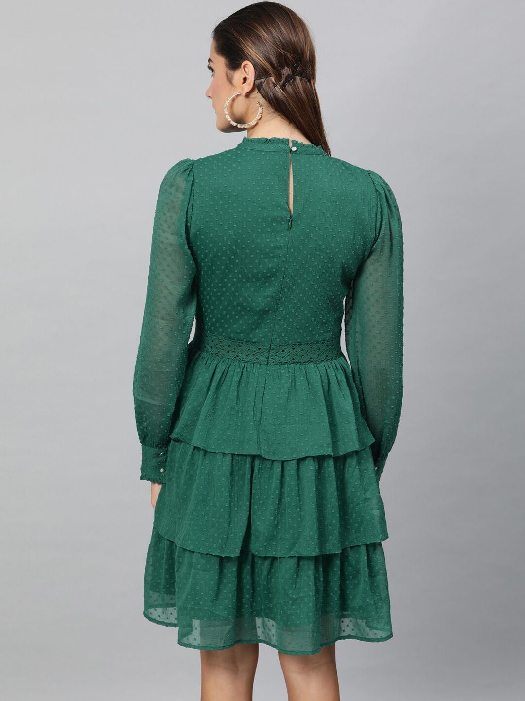 STREET 9 Women Green Self Design Fit and Flare Dress