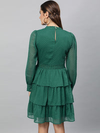 STREET 9 Women Green Self Design Fit and Flare Dress